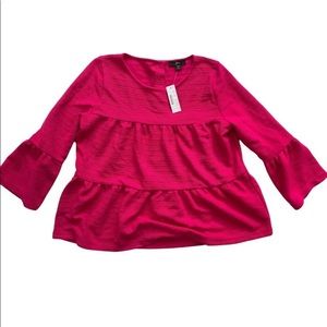 J Crew-Tiered Bell Sleeve Raspberry Top